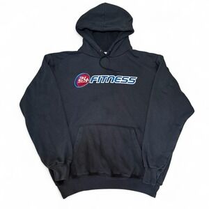 Vintage 24 Hour Fitness Pullover Hoodie Black - Large